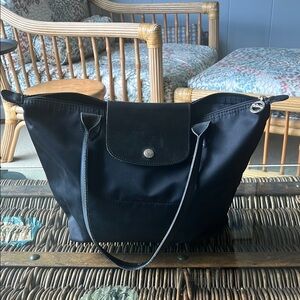 Longchamp Black Tote Bag with Durable Nylon Material